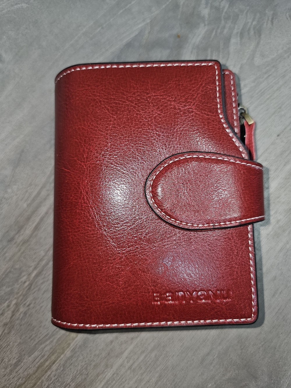 Red Leather Snap Wallet with Zippered Pocket